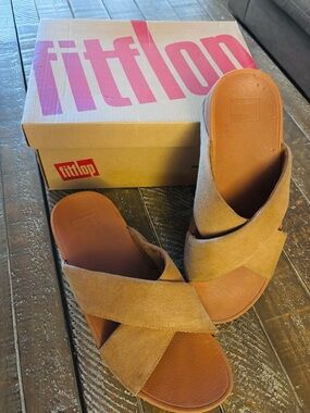 Fitflop Tan Cross-Strap Slip-On Mules